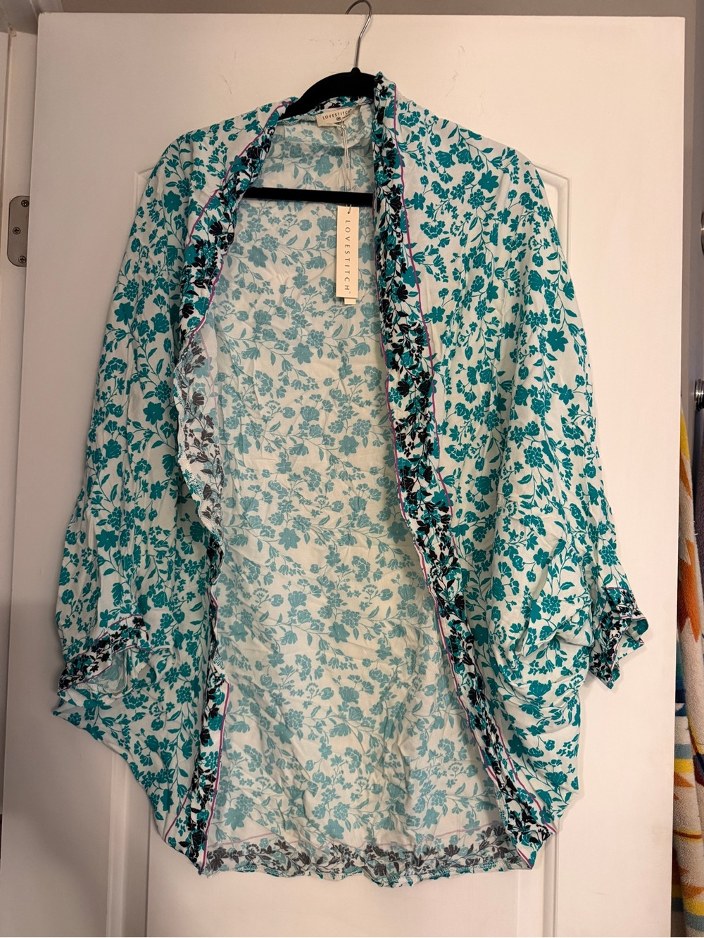 lovestitch Cream Top with Teal Floral Print